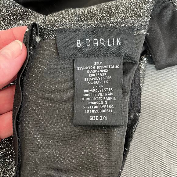 B. Darlin Black Metallic Tulip Hem Sleeveless Mini Sheath Dress Juniors 3/4 NWT - Picture 4 of 14
